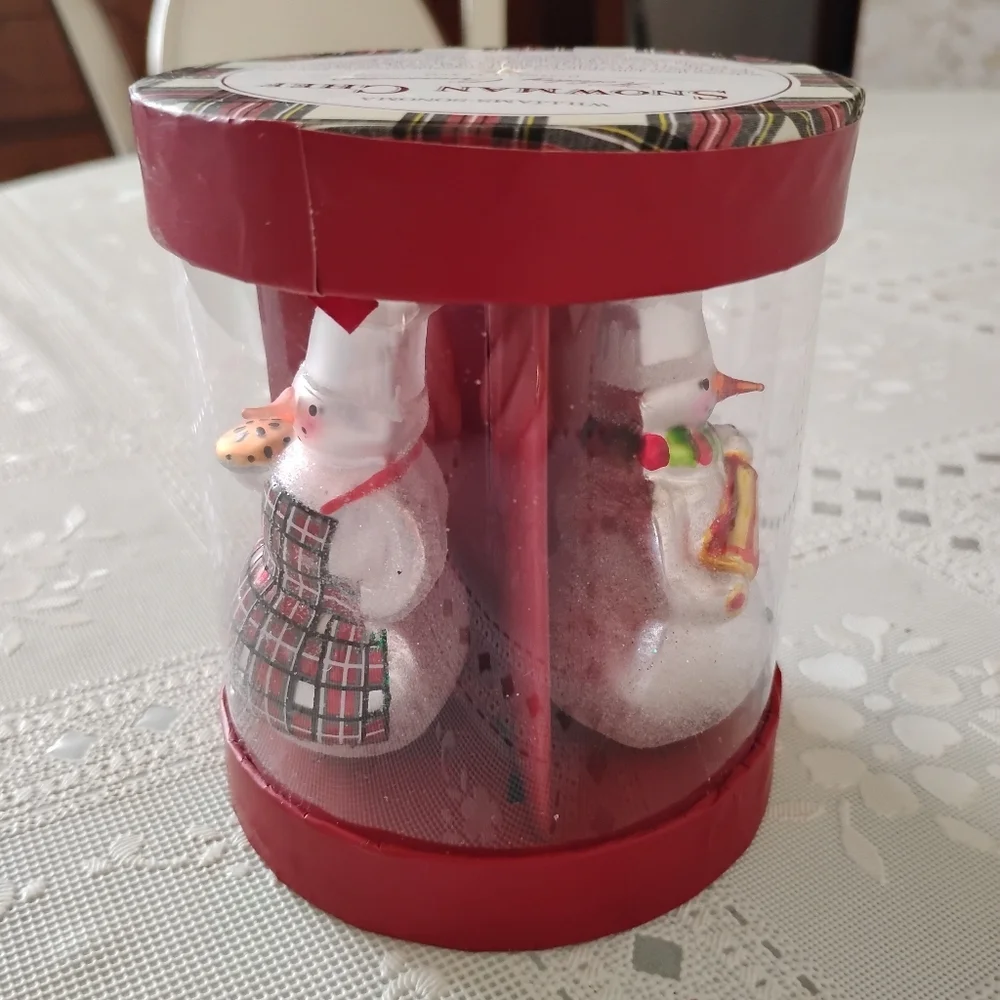 🆕 Williams Sonoma Snowman Chef Ornaments, Set Of 3, New
